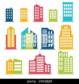 Building icons set in color. Vector illustration Stock Vector
