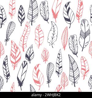 Ethnic seamless pattern with hand drawn feathers. Vector illustration Stock Vector
