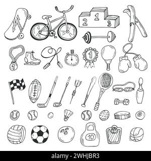 Hand drawn sport icon set. Fitness and sport. Vector illustration Stock Vector