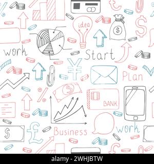 Seamless doodle pattern with business symbols. Vector illustration Stock Vector