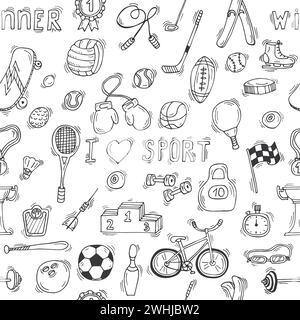 Sketch style sport seamless pattern. Vector illustration Stock Vector