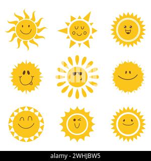 Vector set of sun icons. Collection of suns. Vector illustration Stock Vector