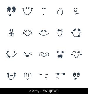 Set of hand drawn funny faces. Happy faces. Vector illustration Stock Vector