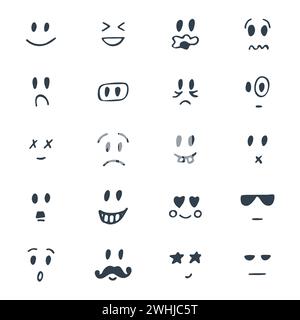 Set of hand drawn smiley faces. Sketched facial expressions set. Vector illustration Stock Vector