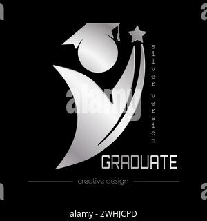 Graduate student. Silver badge for special events, posters, banners, diplomas. The idea of a creative logo Stock Vector