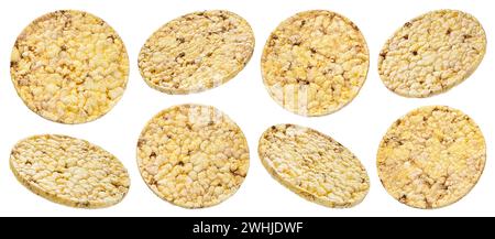 Puffed rice and corn cakes isolated on white background Stock Photo