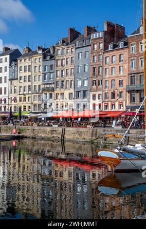 The old harbour lined with restaurants in Honfleur, Normandy, France Stock Photo
