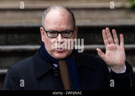 Vittorio Emanuele funeral Prince Albert II of Monaco waves as he arrives at the Turin Cathedral for to the funeral ceremony of Vittorio Emanuele of Savoy. Vittorio Emanuele of Savoy was the son of Umberto II of Savoy, the last king of Italy, and he died in Geneva on February 3, 2024. Turin Italy Copyright: xNicolòxCampox Stock Photo