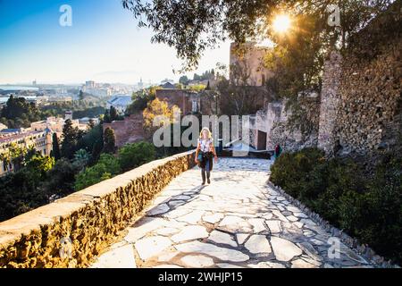 View over Malaga at sunset travel banner Stock Photo
