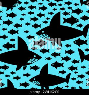 Shark and fish pattern seamless. Undersea world background. Baby fabric texture Stock Vector
