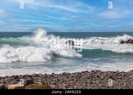 The spectacular waves on the west coast of Fuerteventura, Canary Islands, Spain Stock Photo