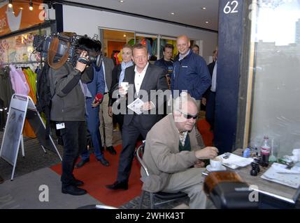 LYNGBY/COPENHAGEN/DENMARK. 15 JUNE 2015  Danish liberal party leader and prime minister cadidate former prime minister Lars Lokke Rasmussen joint road elections compaign for local parliament candidate Jakob Engel-Schmidt at lyngby districts Stock Photo