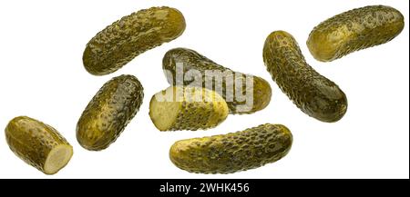 Marinated cucumbers, pickled gherkins isolated on white background Stock Photo