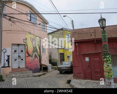 Valparaiso, Chile - jan 15 2014 Colourful street art decorating houses in the UNESCO World Heritage port city of Valparaiso in Chile Local artists use Stock Photo