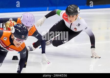 Dresden, Germany. 10th Feb, 2024. DRESDEN, GERMANY - FEBRUARY 10: Zsofia Konya of Hungary during the ISU World Cup Short Track Speed Skating 5 Dresden at JOYNEXT Arena on February 10, 2024 in Dresden, Germany. (Photo by Andre Weening/Orange Pictures) Credit: Orange Pics BV/Alamy Live News Stock Photo