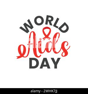 World aids day vector typography banner with realistic red ribbon. Poster and template design for world aids day, 1 December.  Aids Awareness Stock Vector