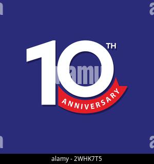 10 years anniversary logo design. 10th anniversary badge design with ribbon. Sign and symbol for celebrating company or business birthday. Stock Vector