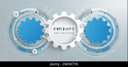 3 gear wheels with circuit diagram and text Prompt Engineering. Eps 10 vector file. Stock Photo
