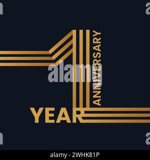1 year anniversary celebration greeting card vector template. Anniversary and birthday celebration logo with elegant golden color letter 1 Stock Vector