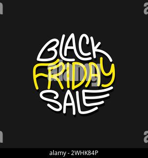 Black Friday sale vector template with hand drawn elegant typography in round shape tag icon. Black Friday logo for promotion, advertising, web Stock Vector