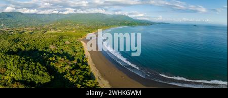 Aerial view, waves, beach and rainforest, Marino Ballena National Park, Osa National Park, dream beach and sea of the South Pacific, Puntarenas Stock Photo