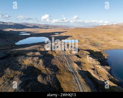 Aerial view, mountain peak and mountain lake, evening mood, Issyk Kul province, Kyrgyzstan Stock Photo