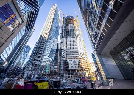 FOUR, four new skyscrapers are being built here, high-rise construction site Frankfurt 4 Tower, Frankfurt am Main, Hesse, Germany Stock Photo