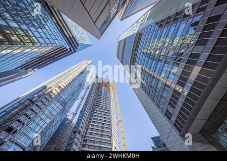 FOUR, four new skyscrapers are being built here, high-rise construction site Frankfurt 4 Tower, Frankfurt am Main, Hesse, Germany Stock Photo