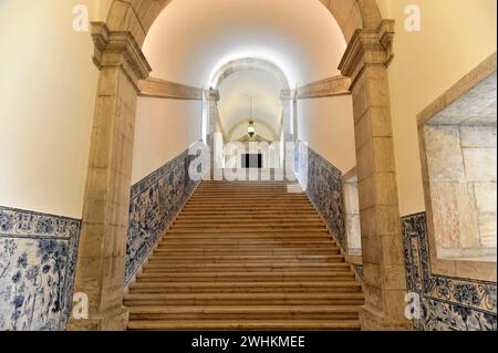 Staircase, Azulejos, Tile paintings, Monastery of Sao Vicente de Fora, built until 1624, Old Town, Lisbon, Lisboa, Portugal Stock Photo