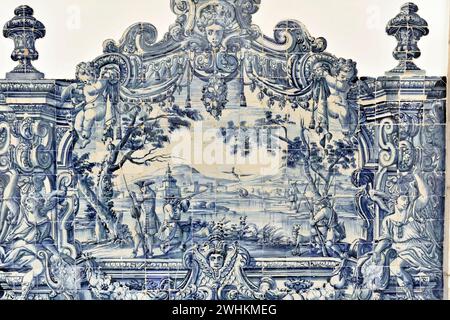 Azulejos, tile painting, Monastery of Sao Vicente de Fora, built until 1624, Old Town, Lisbon, Lisboa, Portugal Stock Photo