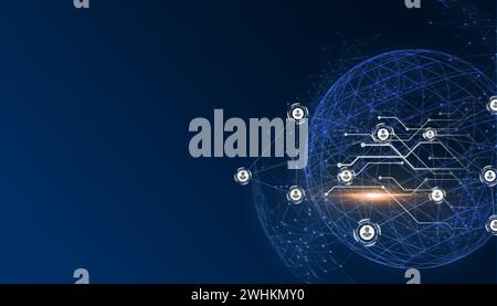 High-tech digital technology and engineering, digital communication technology concept, abstract futuristic technology on blue background. Stock Photo