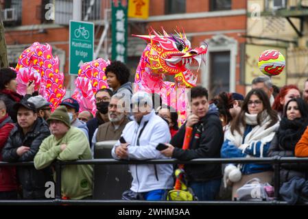 People attend the 26th Annual NYC Lunar New Year Firecrackers and Parade Celebration on February 10, 2024 in New York City. Stock Photo