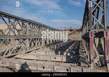 Iron bridge in truss construction Stock Photo