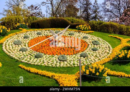 Beautiful flower clock in Geneva, Switzerland Stock Photo