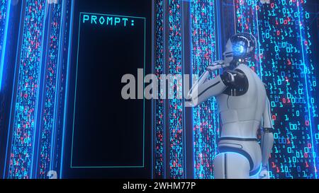 Humanoid robot thinks about the prompt. 3d illustration. Stock Photo