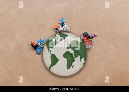 Miniature people standing on the world map with gray background Stock ...
