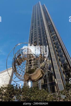 Trump International Hotel and Tower with Globe at Columbus Circle, NYC, USA Stock Photo