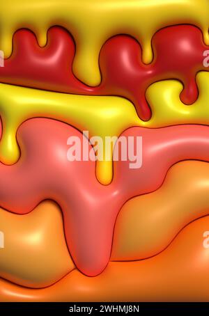 Abstract orange background with curved lines, 3D rendering illustration, inflated figures Stock Photo