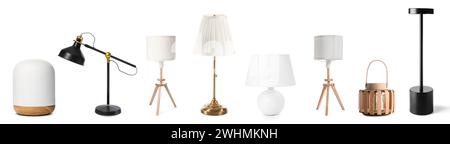 Set of different lamps on white background Stock Photo