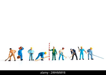 Worker team standing on white background and copy space for your text , Labour day concept Stock Photo