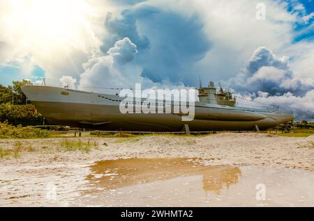 U-Boat U 995 on the beach in Laboe. German submarine U-995, Type VIIC 41 U-boat Stock Photo