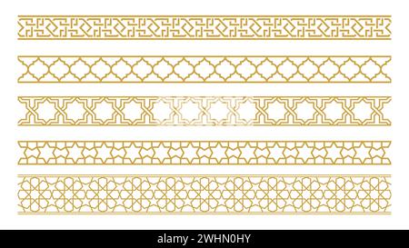 Collection of decorative frames and seamless borders. Islamic oriental style Stock Vector