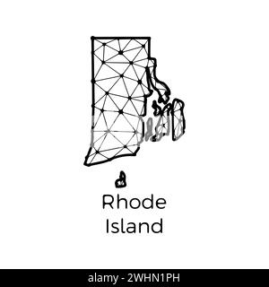 Rhode Island state map polygonal illustration made of lines and dots, isolated on white background. US state low poly design Stock Photo
