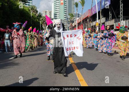 Salvador, Bahia, Brazil - February 03, 2024: Cultural group is parading during the Fuzue pre-carnival in the city of Salvador, Bahia. Stock Photo