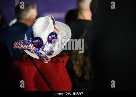 Gilbert, South Carolina - February 10, 2024: Nikki Haley supporters hold signs during her 'Beast of The Southeast' campaign bus tour. Stock Photo