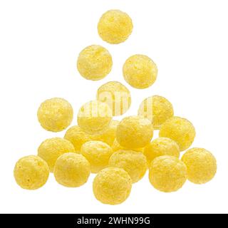 Falling corn balls isolated on white background with clipping path Stock Photo