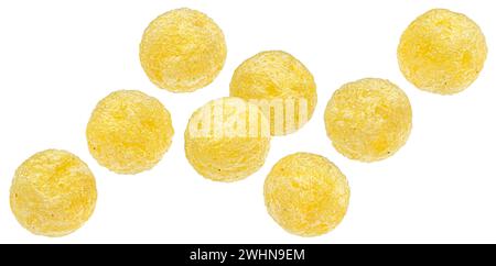 Falling corn balls isolated on white background with clipping path Stock Photo
