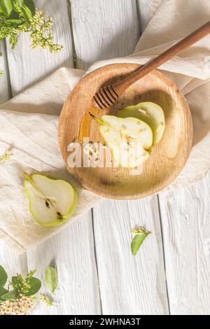 Tasty pears with honey and nuts Stock Photo