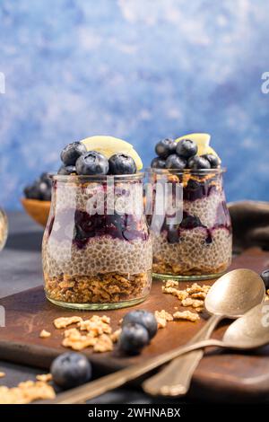 Chia pudding with blueberries Stock Photo