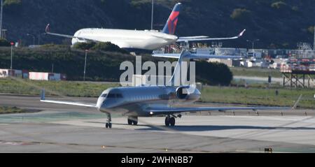 Taylor Swift's privately charter jet touched down at LAX on Saturday Los Angeles CA/USA. Feb 10, 2024. The pop megastar wrapped up her show in Tokyo, putting her in position to attend Sunday's Super Bowl in Las Vegas..She is expected to be on hand to cheer on her boyfriend, Kansas City Chiefs tight end Travis Kelce. (Credit Image: © Gene Blevins/ZUMA Press Wire) EDITORIAL USAGE ONLY! Not for Commercial USAGE! Stock Photo